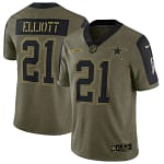 Camisa Jersey NFL Dallas Cowboys Salute 21 Elliott - Verde Militar