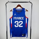 Camiseta Regata Basquete Seleção França 2025 Victor Wembanyama 32 Jordan Azul