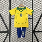 Kit Conjunto Infantil Crianças Camisa e Calção Brasil Retrô Home Infantil 2004 Nike