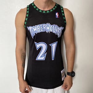 Camiseta Regata Basquete NBA Minnesota Timberwolves 21 Kevin Garnett 21 Mitchell & Ness Preta 1997/98