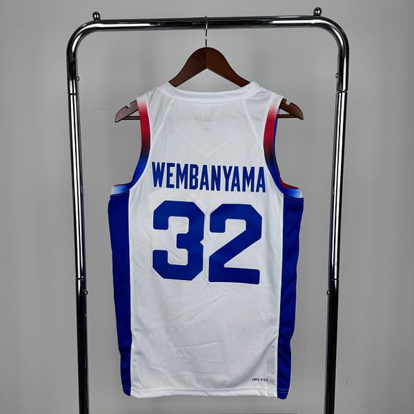 Camiseta Regata Basquete Seleção França 2025 Victor Wembanyama 32 Jordan Branca - Imagem 2