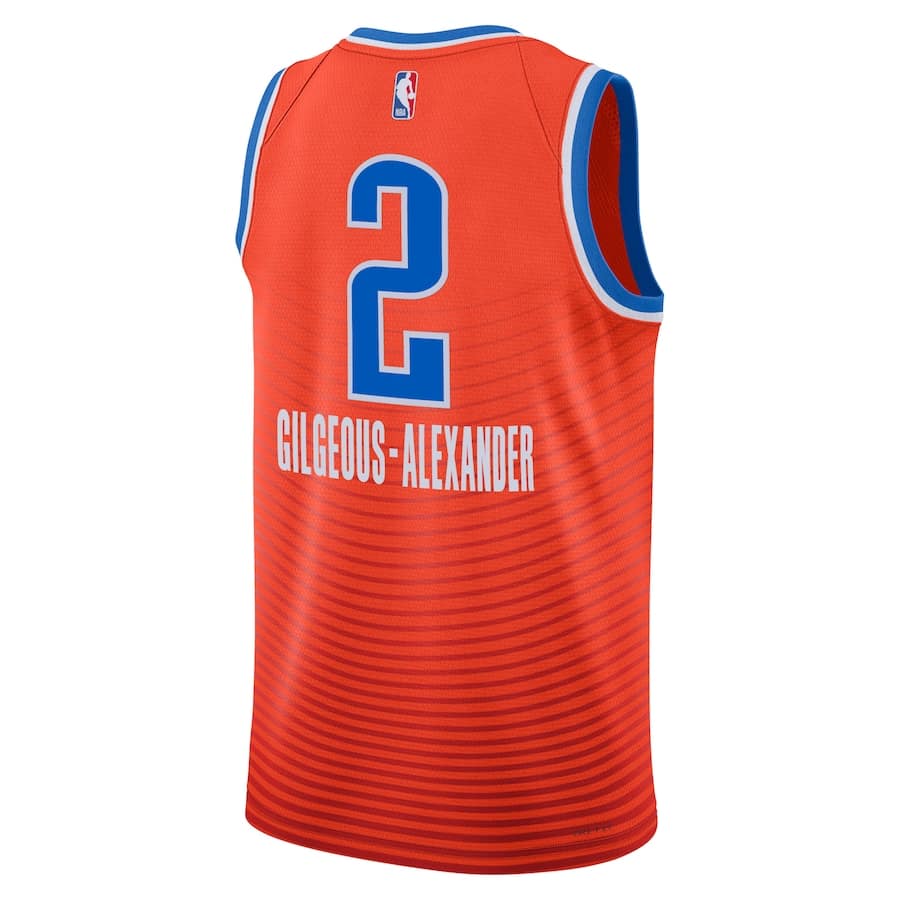 Camiseta Regata Basquete NBA OKC Oklahoma Thunder 2 Shai Gilgeous-Alexander Statement Edition 2025 Laranja Nike - Imagem 12